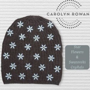 CAROLYN ROWAN Embroidered Star Flower/Swarovski Crystal Beanie-Blue/NWT